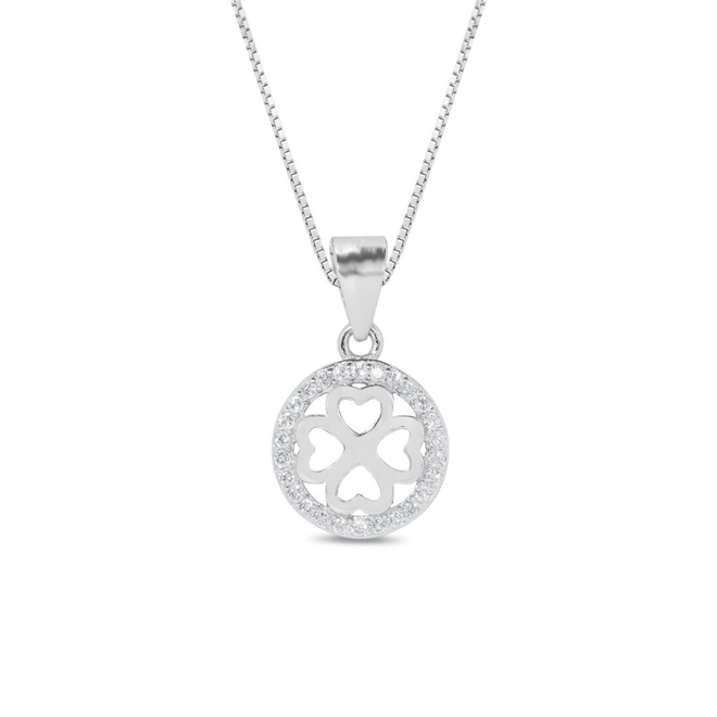 Gargantilha de Prata com Trevo e Zircônia Cristal