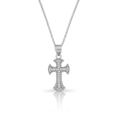 Gargantilha de Prata Cruz Trabalhada com Zircônia Cristal