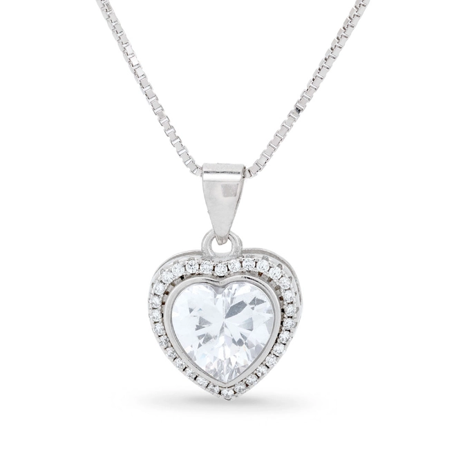 Gargantilha de Prata Coração com Zircônia Cristal Facetada