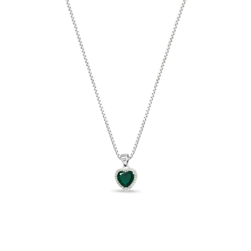 Gargantilha de Prata com Coração de Zircônia Cristal e Zircônia Esmeralda