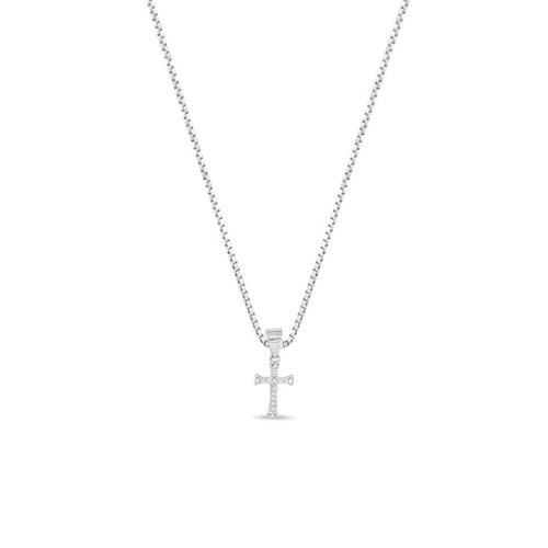 Gargantilha de Prata com Pingente de Cruz e Zircônia Cristal