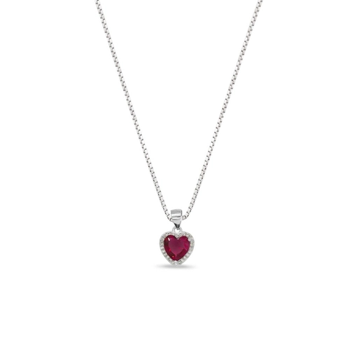 Gargantilha de Prata com Coração de Zircônia Cristal e Zircônia Rubi
