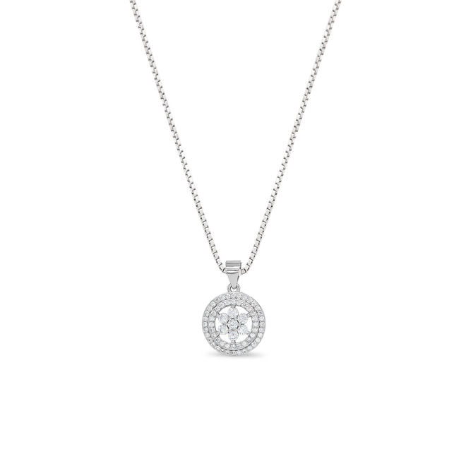 Gargantilha de Prata com Flor de Zircônia Cristal