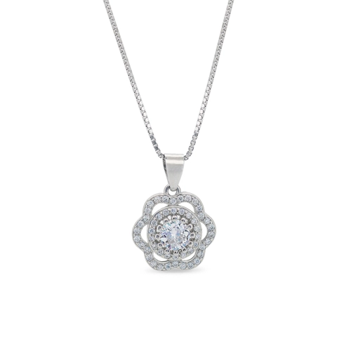 Gargantilha de Prata com Pingente de Flor e Zircônia Cristal