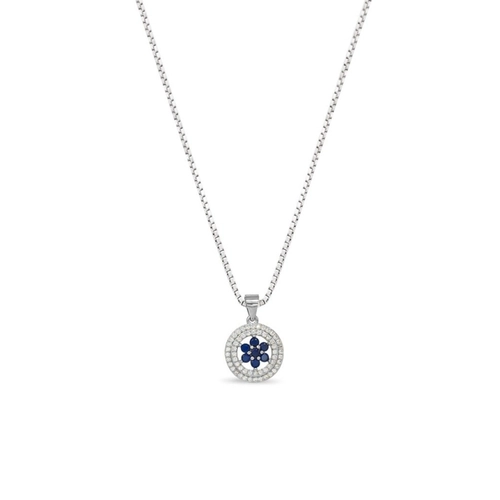 Gargantilha de Prata Flor com Zircônia Cristal e Zircônia Safira