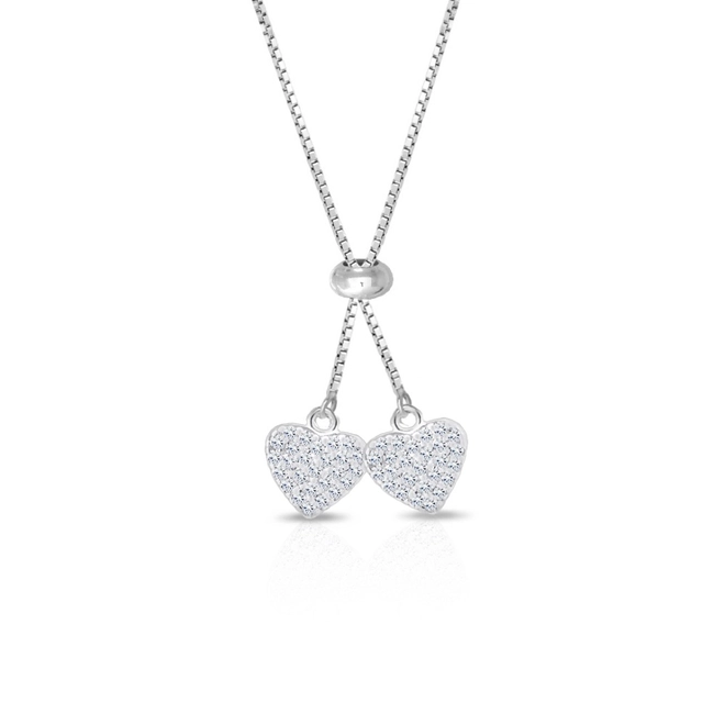 Gargantilha De Prata Gravata com Coração e Zircônia Cristal