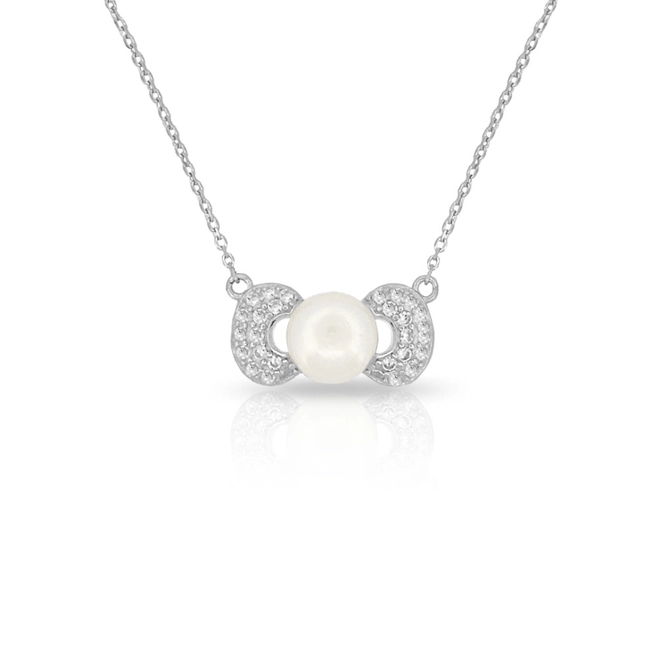 Gargantilha de Prata Laço com Zircônia Cristal e Pérola Biwa