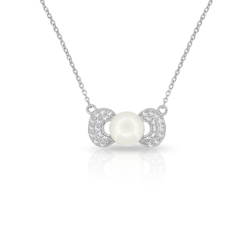 Gargantilha de Prata Laço com Zircônia Cristal e Pérola Biwa