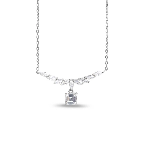 Gargantilha de Prata com Zircônia Cristal Quadrada e Navete