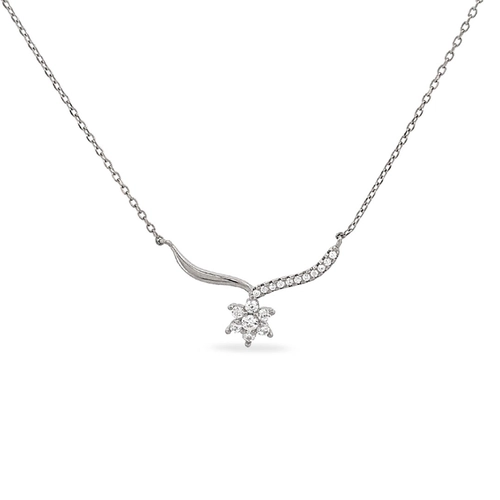 Gargantilha de Prata com Pingente de Flor e Zircônia Cristal