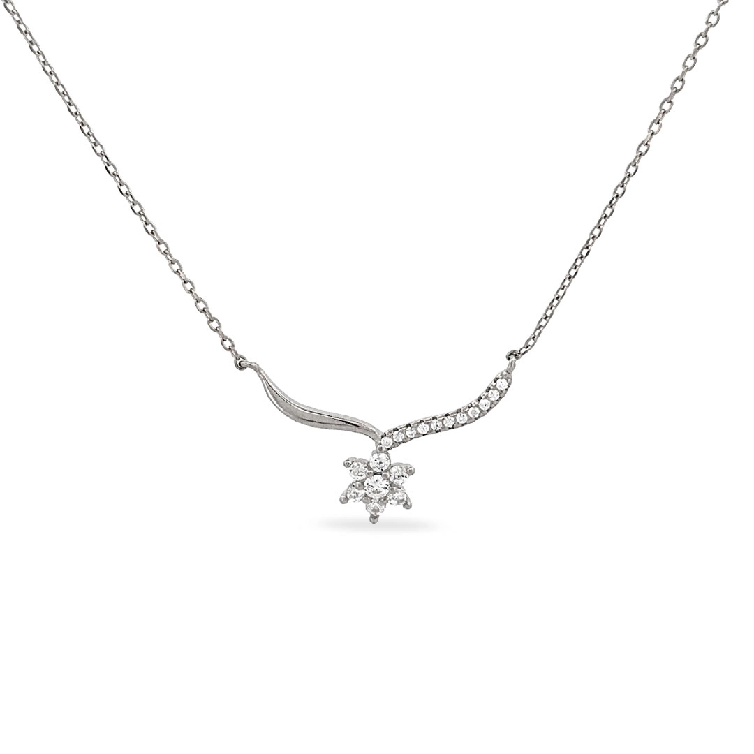 Gargantilha de Prata com Pingente de Flor e Zircônia Cristal