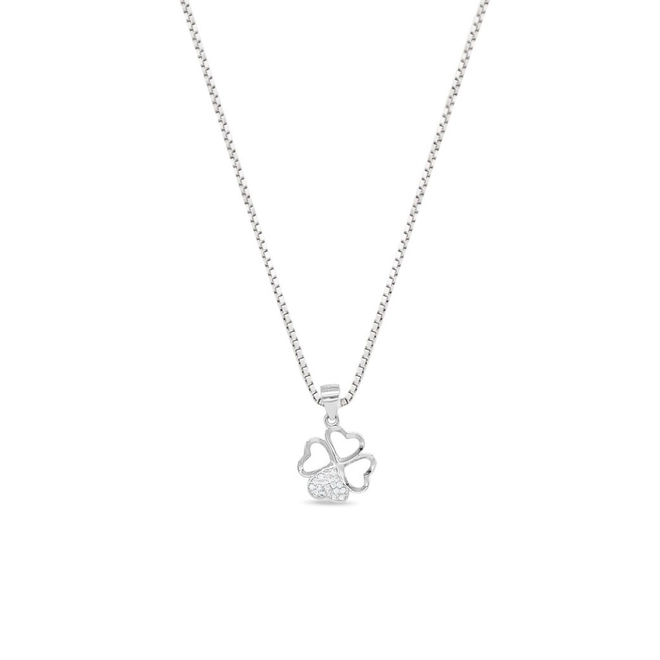 Gargantilha de Prata Trevo com Zircônia Cristal