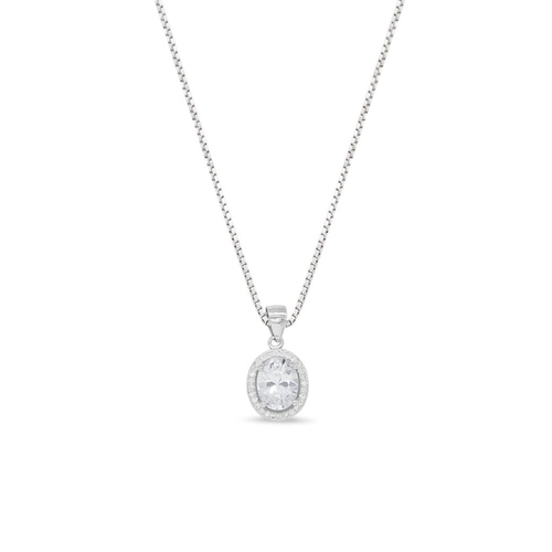 Gargantilha de Prata Oval com Zircônia Cristal