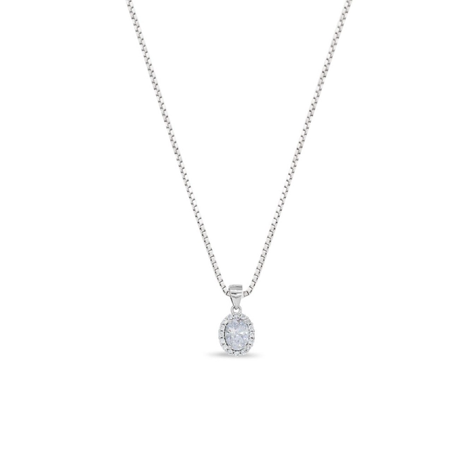 Gargantilha de Prata Ponto Luz com Zircônia Cristal Oval