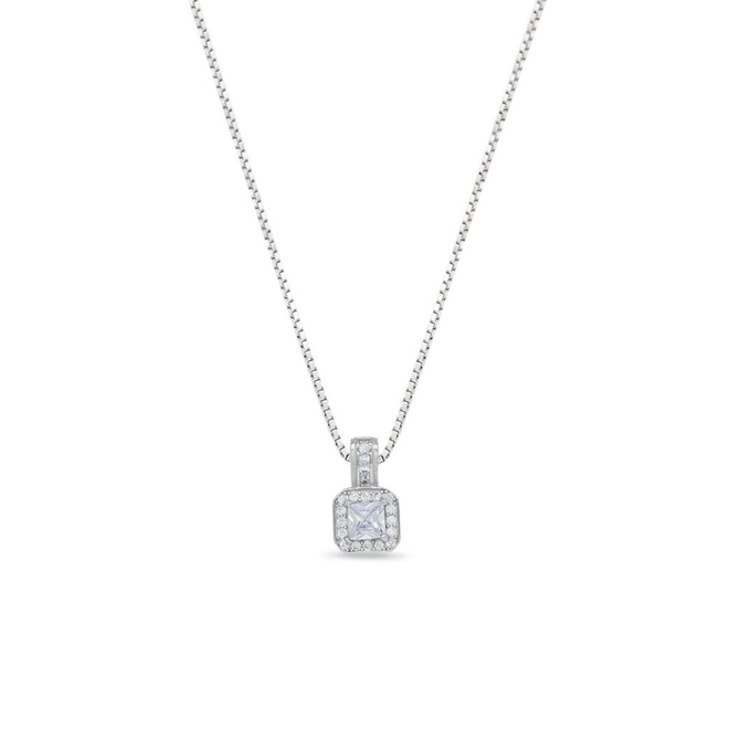 Gargantilha de Prata Quadrado com Zircônia Cristal