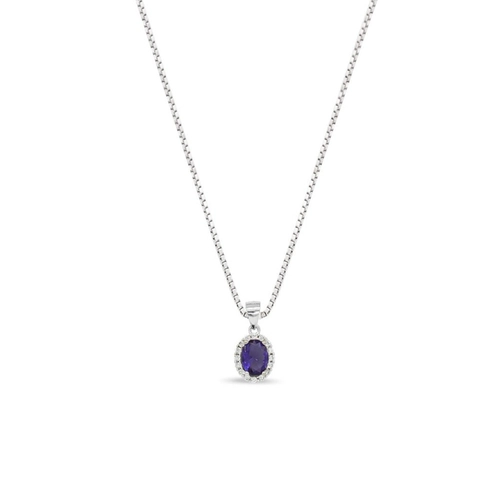 Gargantilha de Prata com Zircônia Cristal e Zircônia Ametista Oval
