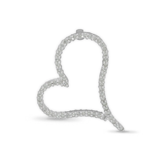 Pingente de Prata Coração de Lado com Zircônia Cristal