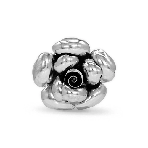 Pingente de Prata Estilo Bali com Flor Envelhecida
