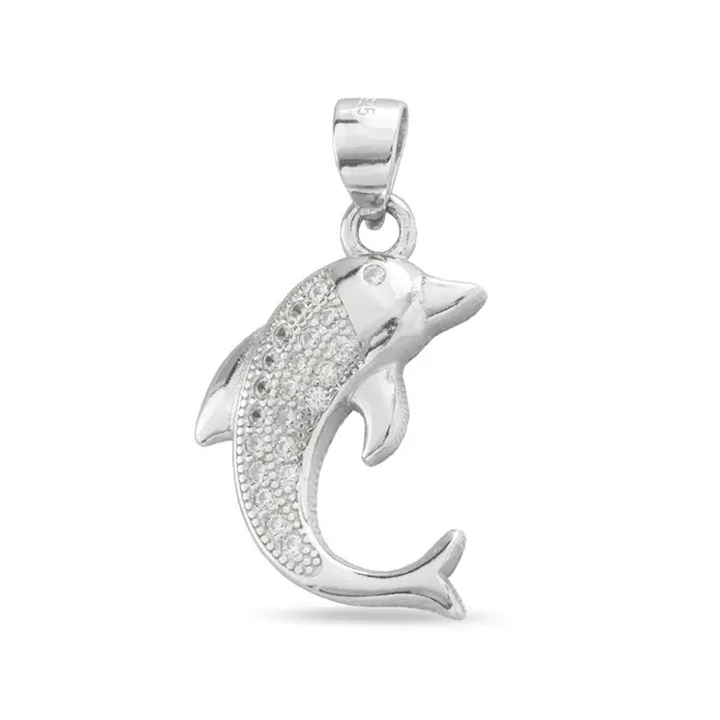 Pingente de Prata Encanto Golfinho com Zircônia Cristal