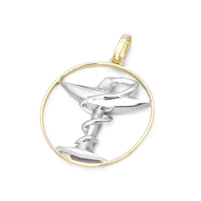Pingente de Formatura Profissão Farmácia em Ouro Amarelo e Ouro Branco 18K