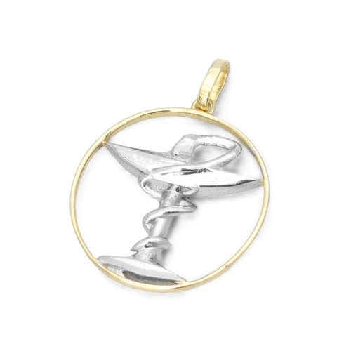Pingente de Formatura Profissão Farmácia em Ouro Amarelo e Ouro Branco 18K