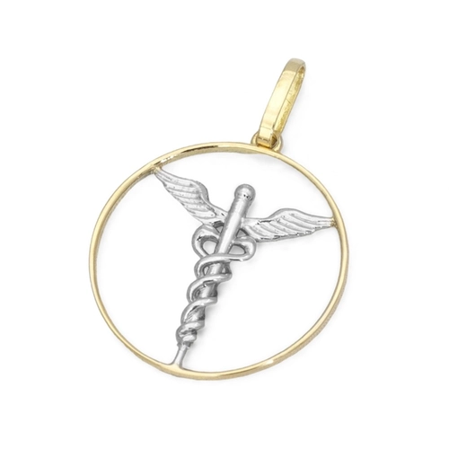 Pingente de Formatura Profissão Medicina em Ouro Amarelo e Ouro Branco 18K