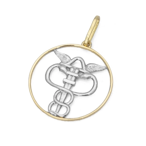 Pingente de Formatura Profissão Ciências Contábeis em Ouro Amarelo e Ouro Branco 18K