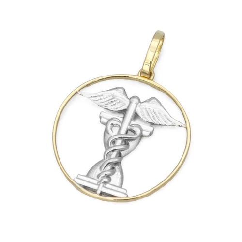 Pingente de Formatura Profissão História em Ouro Amarelo e Ouro Branco 18K