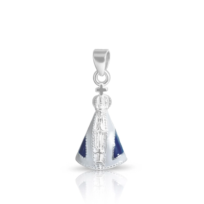 Pingente De Prata Nossa Senhora Aparecida Com Resina Azul