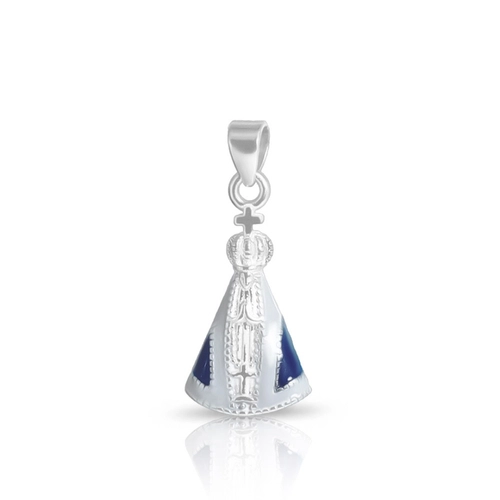 Pingente De Prata Nossa Senhora Aparecida Com Resina Azul