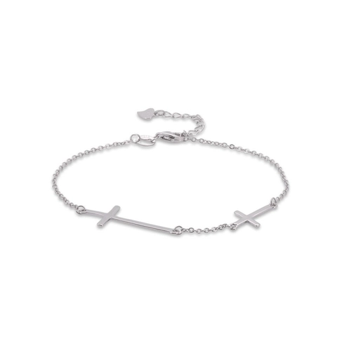 Pulseira De Prata Com Cruz Espelhada