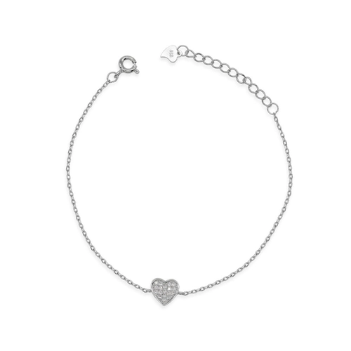 Pulseira de Prata com Coração e Zircônias Cristal