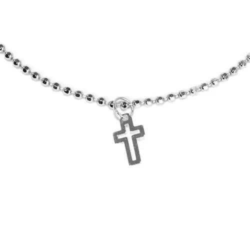 Pulseira de Prata com Esferas Diamantadas e Pingente de Cruz