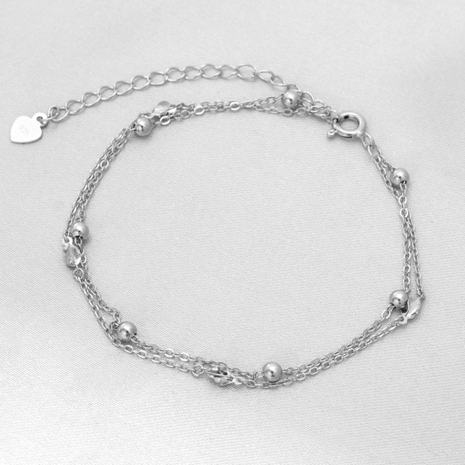 Pulseira de Prata Dupla Trabalhado  Espelhado com Esferas