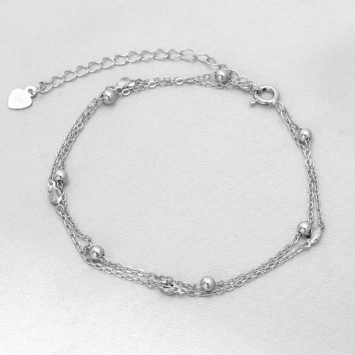 Pulseira de Prata Dupla Trabalhado  Espelhado com Esferas