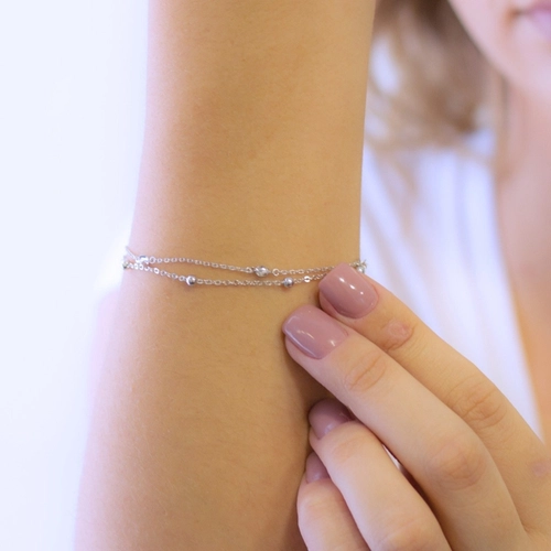 Pulseira de Prata Dupla Trabalhado  Espelhado com Esferas