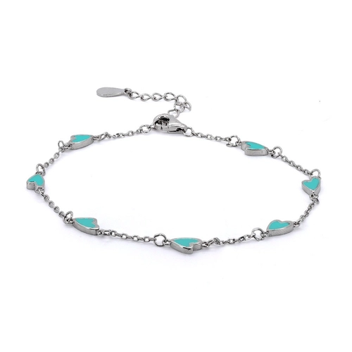 Pulseira de Prata Com Corações em Resina Azul