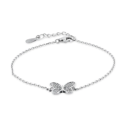 Pulseira de Prata com Elos Espelhados e Borboleta de Zircônia Cristal