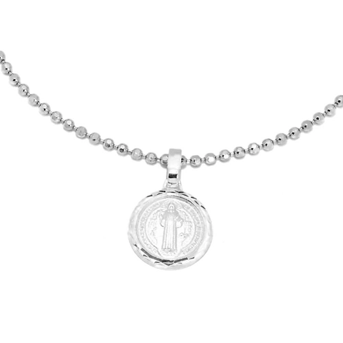 Pulseira de Prata com Bolinhas Diamantadas e Pingente de São Bento