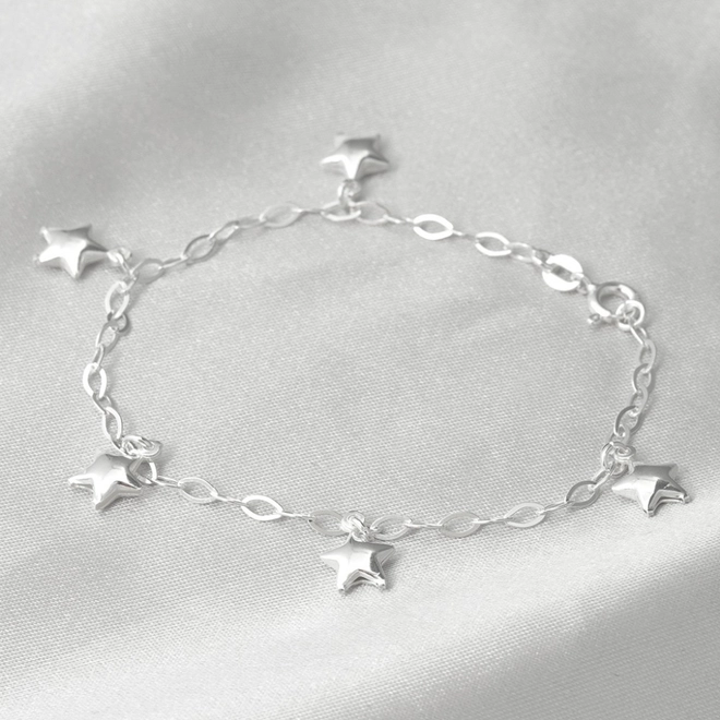 Pulseira de Prata Elos Navete com Estrelas