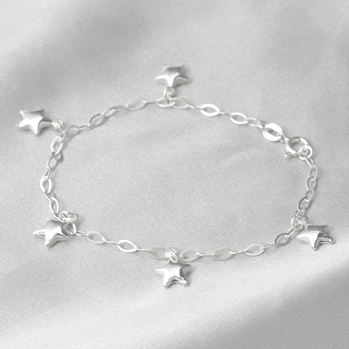 Pulseira de Prata Elos Navete com Estrelas