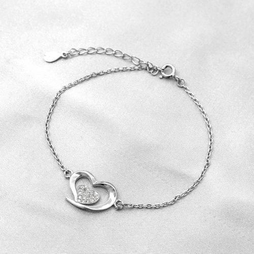 Pulseira de Prata Elos Iguais Coração com Zircônia Cristal