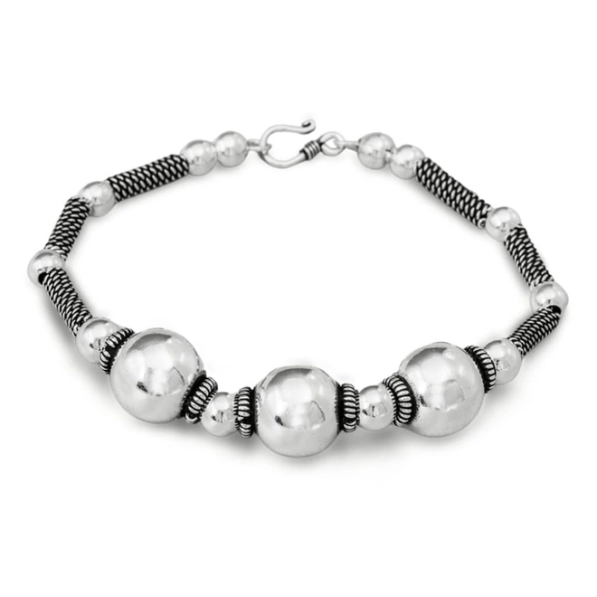 Pulseira de Prata Estilo Bali com Esferas Espelhadas