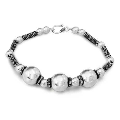 Pulseira de Prata Estilo Bali com Esferas Espelhadas