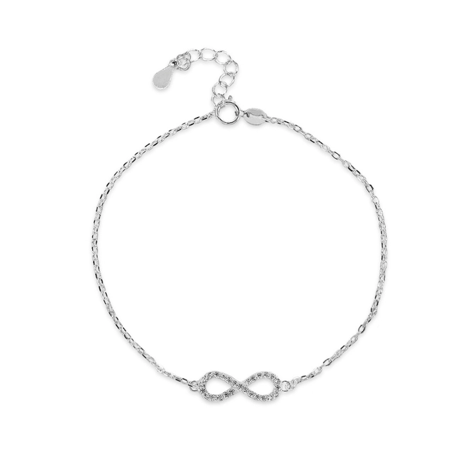 Pulseira de Prata com Símbolo do Infinito Vazado de Zircônias