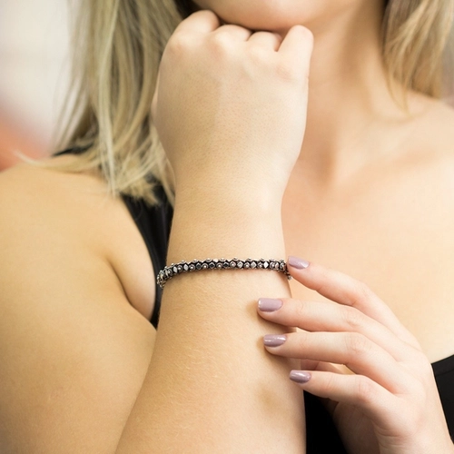 Pulseira de Prata Estilo Bali Roliça com Flor e Chapa Losango