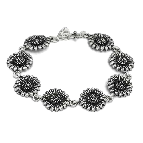 Pulseira em Prata Estilo Bali com Margaridas