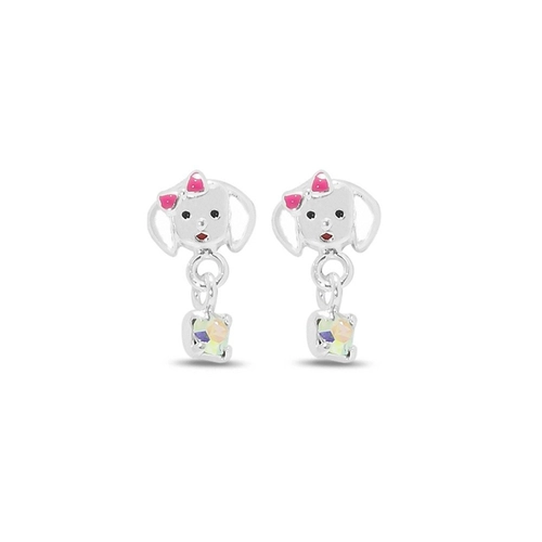Brinco de Prata Leve Infantil Cachorro com Cristal