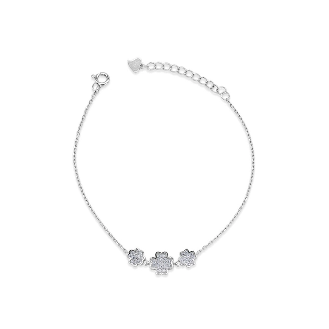 Pulseira de Prata com Flores e Zircônia Cristal