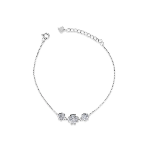 Pulseira de Prata com Flores e Zircônia Cristal
